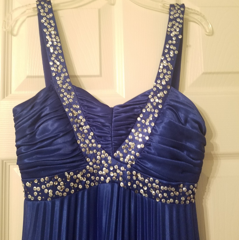 Royal blue with sequins long prom dress